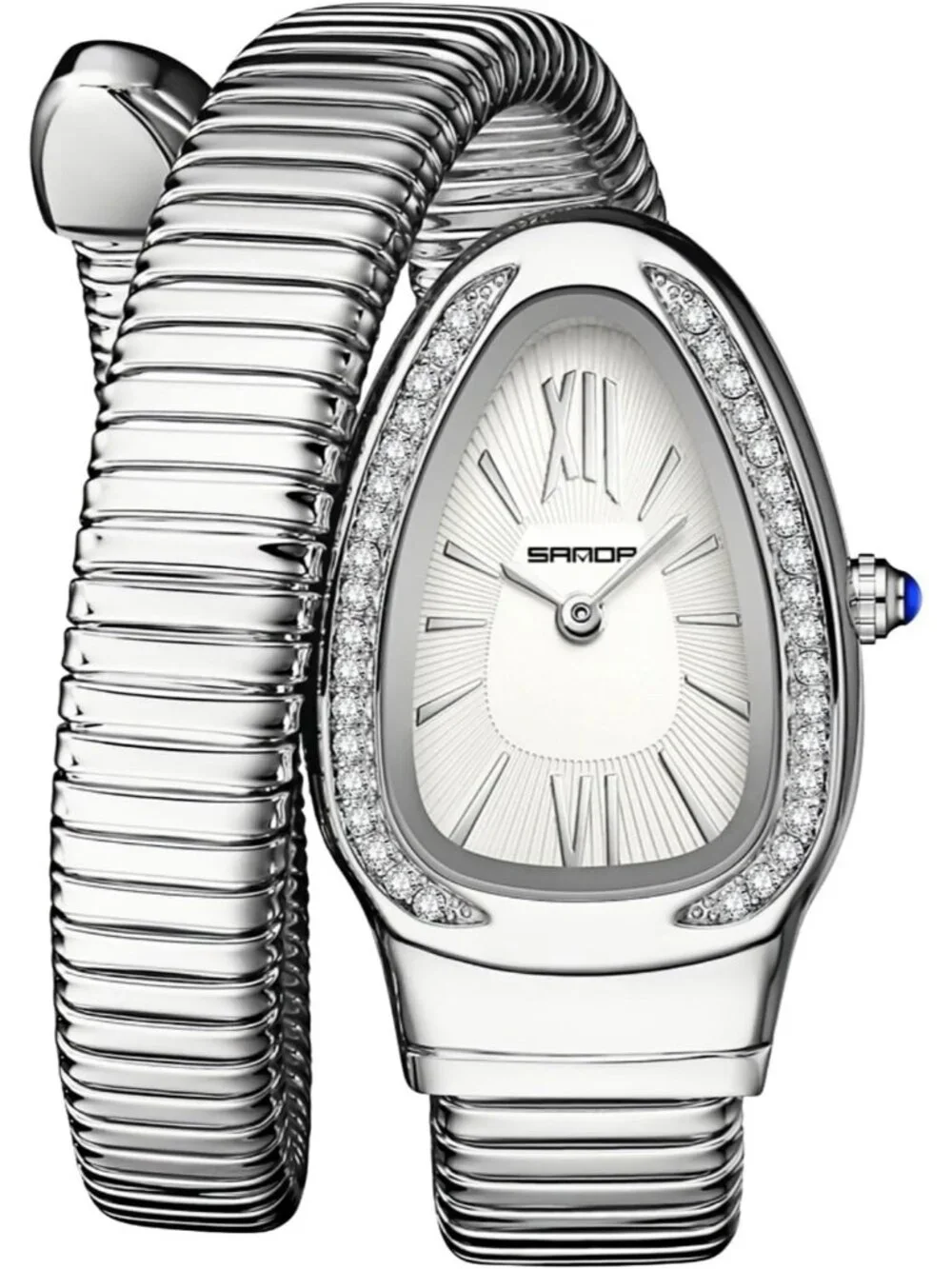 Women's Silver White Elegant Wrap Around Bangle Fashion Snake Cuff Wrist Watches